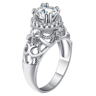 Rhodium Plated CZ Skull Ring