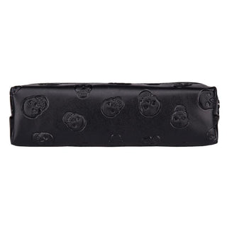 Skull Black Leather Makeup Travel Bag Purse - designfullprint