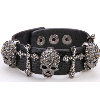 Leather Skull Cross Bracelet