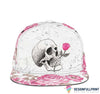 Skull Gift Pink Rose In The Mouth Skull Snapback Hat HG