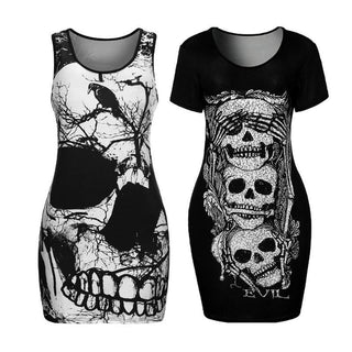 Skull Printed Bodycon Party Dresses - designfullprint