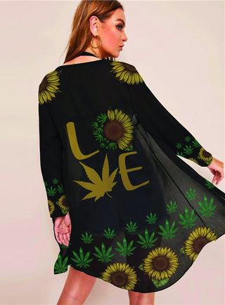 Gift For Hippie Love Sunflower Chiffon Kimono and Hoodie