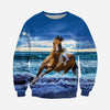 3D Blue Sea and Horse Printed Hoodie, T-Shirt, Long-Sleeve Sweater 002 - designfullprint