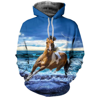 3D Blue Sea and Horse Printed Hoodie, T-Shirt, Long-Sleeve Sweater 002 - designfullprint