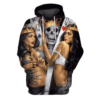 Poker King Skull 3D Hoodie - designfullprint