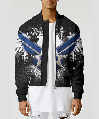 Unisex Couple 3D Army Forces Art Printed Driver Bomber Jacket - Blue Eagle Army Symbol - designfullprint