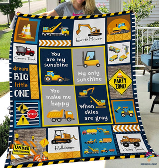 Dump Truck Construction Sherpa and Quilt Blanket CH Gift For Boy