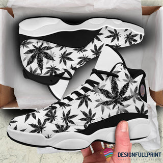 Skull Gift 420 Day Gift For Stoner Gift For Hippie Weed Leaf  Black Pattern Stoner Pothead Black And White Bud Skull JD 13 Shoes Weed Jordan Shoes HG