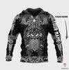 Gift For Viking Lover Black And White Viking Odin Viking Pattern Personalized Pullover or Zip Up Hoodie or Long Sleeve Shirt or Fleece Hoodie