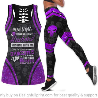 Purple Warning I Belong To My Husband Tank Top and Leggings Set