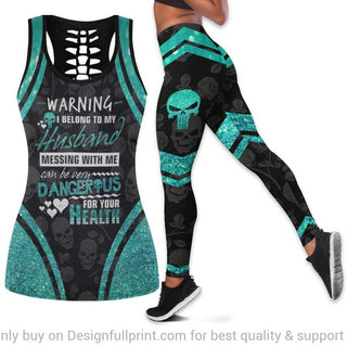 Teal Warning I Belong To My Husband Tank Top and Leggings Set