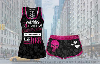 Pink Color Warning I Have A Crazy Grandma Tank and Short Set