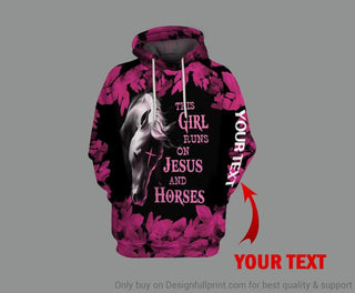 Gift For Christian Gift For Horse Lover This Girl Runs On Jesus And Horses Pink Horse Personalized Unisex Hoodie HG