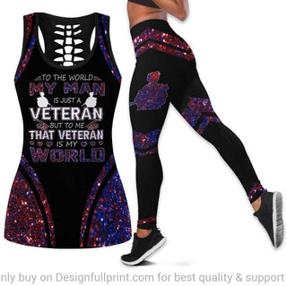 Gift For Veteran Lover My Veteran Husband Is My  World Tank Top and Leggings Set