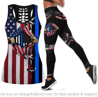 The Blue Line Flag Tank Top and Leggings Set
