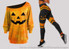 Giant Pumpkin Halloween Off Shoulder Long Sleeves Top and Leggings Set
