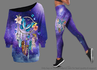 Gift For Butterfly Lover Butterfly Dreamcatcher Off Shoulder Long Sleeves Top and Leggings Set LN