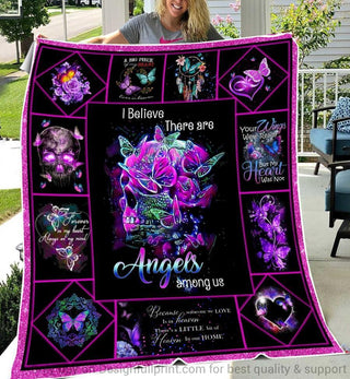 Skull Gift Gift For Butterfly Lover Skull Butterfly I Believe There Are Angels Among Us Sherpa and Quilt Blanket HG Memorial Gifts