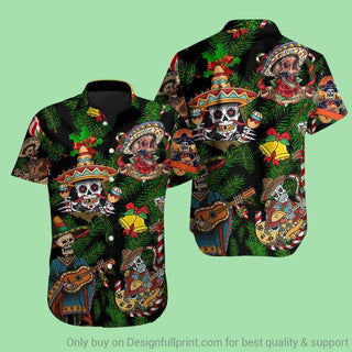 Skull Gift Skull Xmas Christmas Short Sleeves Button Shirt LH