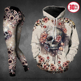 Skull Gift Flower Skull US Size Hoodie And Leggings Set