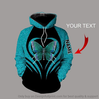 Gift For Butterfly Lover Teal Butterfly Personalized Unisex Hoodie Memorial Gifts