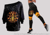 Halloween Pumpkin Basic Witch Off Shoulder Long Sleeves Top and Leggings Set