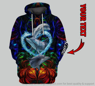 Blue Dolphin Swim Around The Heart Personalized Unisex Hoodie HG