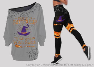 Grey Halloween You Just Flipped My Witch Switch Off Shoulder Long Sleeve Top and Leggings Set