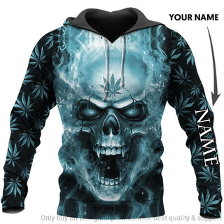 Skull Gift Teal Pot Leaf Skull Face Personalized Unisex Hoodie LH