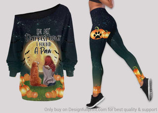 My Friend My Dog In My Darkest Hour I Found A Paw Off Shoulder Long Sleeves Top and Leggings Set Gifts For Dog Lovers