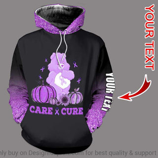 Purple Care And Cure Bear Cancer Personalized US Unisex Hoodie
