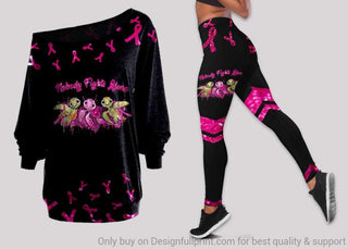 Gift For Turtle Lover Turtle And Breast Cancer Ribbon Off Shoulder Long Sleeves Top and Leggings Set HG