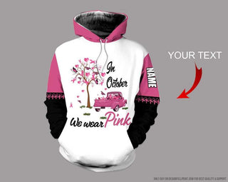 Breast Cancer Car With Hearts In October We Wear Pink Personalized US Unisex Hoodie