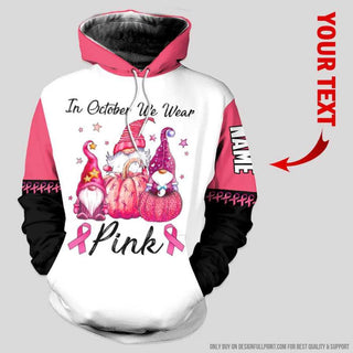 Breast Cancer Gnomies In October We Wear Pink Personalized US Unisex Hoodie