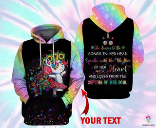 Gift For Hippie Hippie Unicorn She Dances To The Songs In Her Head Hoodie LH