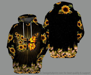 Gift For Butterfly Lover Gift For Hippie Sunflower Butterfly And Faith Unisex Hoodie LH