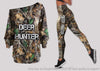 Gift For Hunting Lover Deer Hunter Off Shoulder Long Sleeve Top and Leggings Set