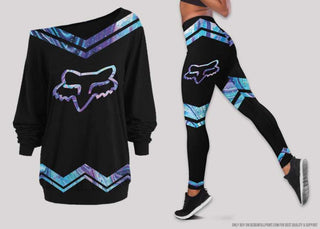 FX Racing Hologram Off Shoulder Long Sleeves Top and Leggings Set