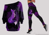 Purple Fox Henna Off Shoulder Long Sleeves Top and Leggings Set HG