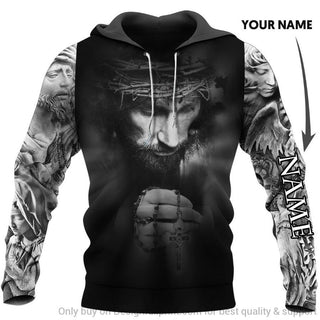 Gift For Christian Personalized Jesus Christ Cross With Angel Wings US Unisex Hoodie
