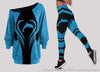 Blue Dolphin Off Shoulder Long Sleeves Top and Leggings Set HG