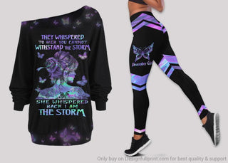 Gift For Butterfly Lover December Girl Butterflies I Am The Storm Off Shoulder Long Sleeves Top and Leggings Set