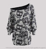Skull Gift Black Skull Off Shoulder Long Sleeves Top LH