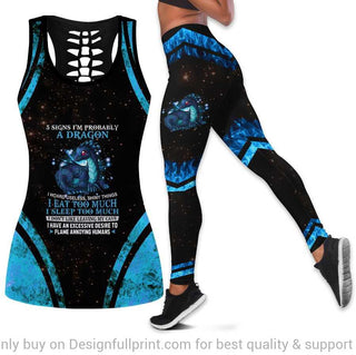 Gift For Dragon Lover 5 Signs Im Probably A Dragon Blue Tank Top And Leggings Set