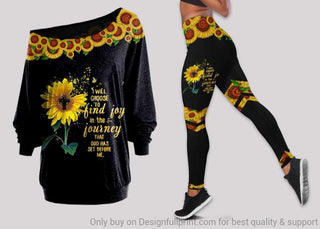 Cross Sunflower Choose To Find Joy In The Journey God Has Set Before Me Off Shoulder Long Sleeves Top and Leggings Set
