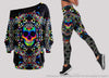 Skull Gift Colorful BBZ Skull Off Shoulder Long Sleeves Top and Leggings Set HG