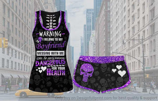 Purple Warning I Belong To My Boyfriend Tank and Short Set