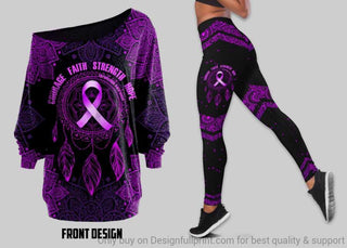 Fibromyalgia Awareness Mandala Off Shoulder Long Sleeves Top and Leggings Set HG