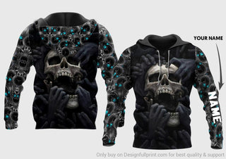 Skull Gift Multi Types Personalized Pullover Zipup Hoodie Sweatshirt Unisex Size Teal Eyes Screaming Skull
