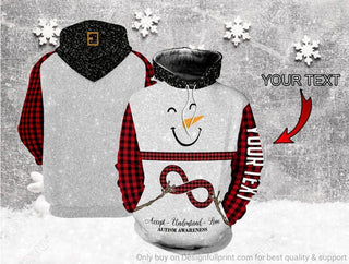 Snowman Autism Awareness Personalized Unisex Hoodie LN Autism Gift